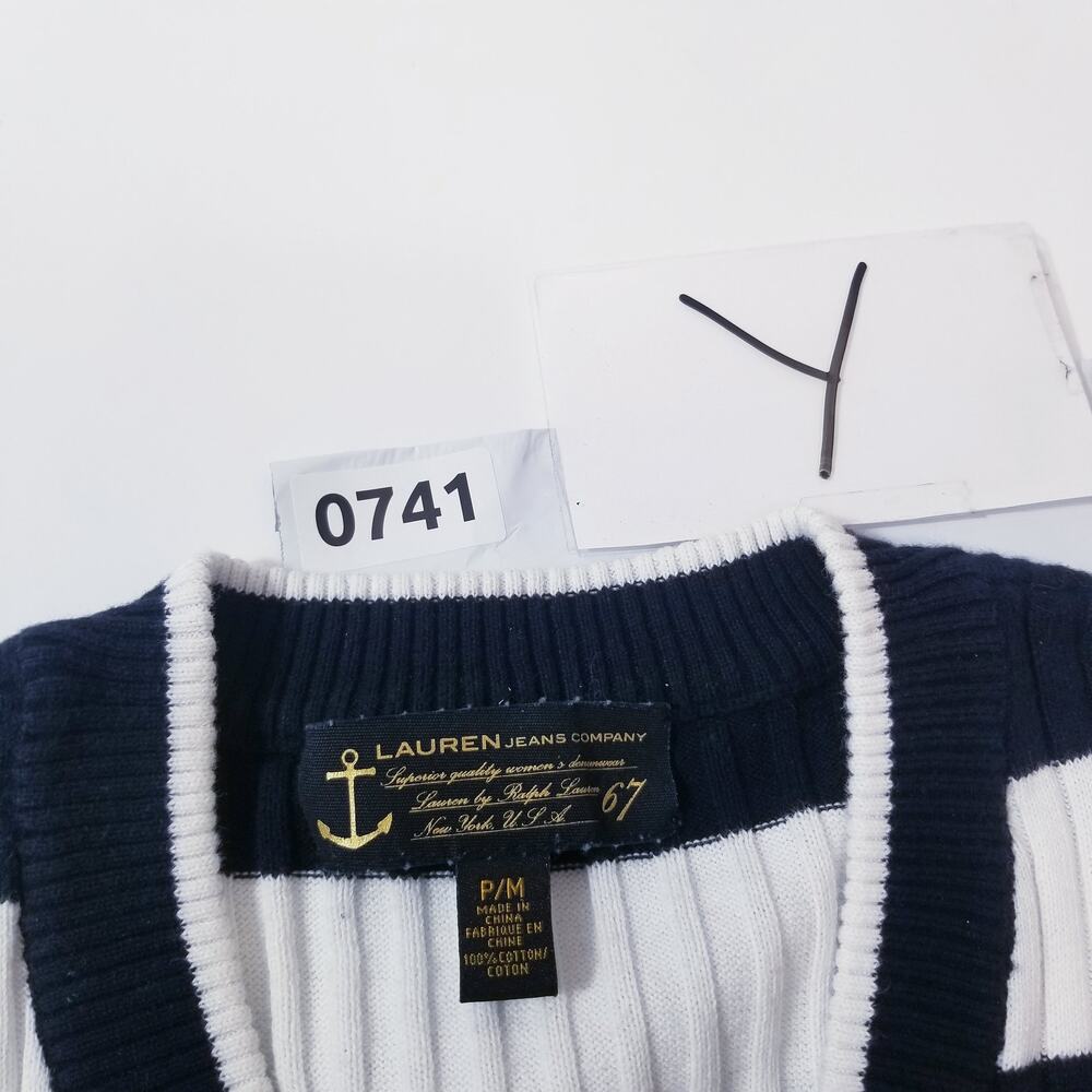 Lauren Jeans Company Nautical Ribbed Knit Sweater Blouse Long Sleeves V-Neckline - Picture 12 of 12